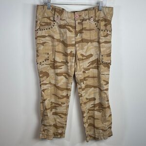 DKNY Y2K Studded Desert Camo Cargo Capris Womens 14